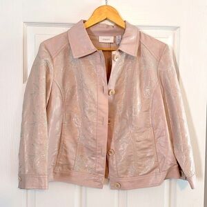 Chico’s Blush Pink Embroidered Linen Jacket Size One